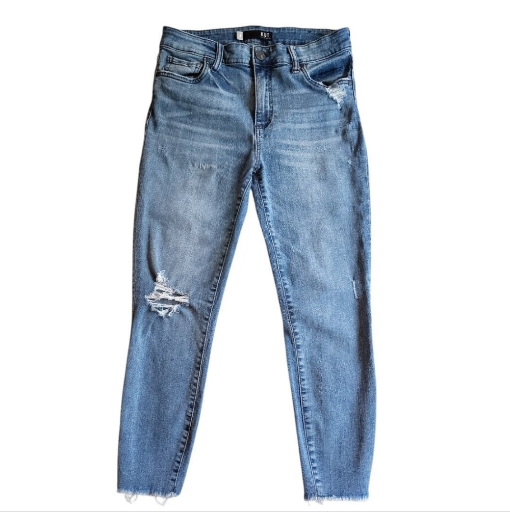 Kut From The Kloth Distressed Medium Washed High Rise Ankle Straight Leg Jeans 6